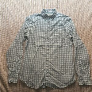 J. Crew Men's Medium Green White Checkered Button Down Shirt 98% Cotton Slim Fit